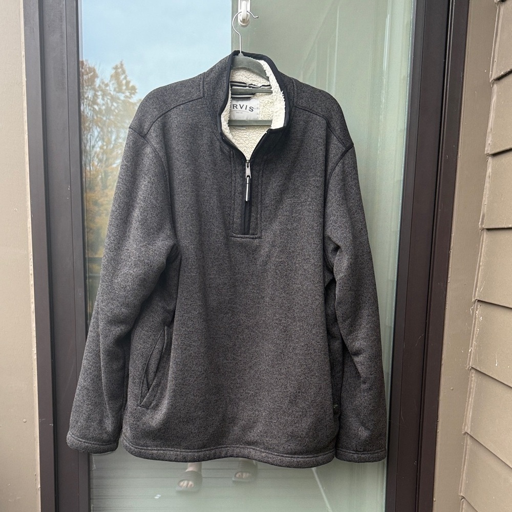 Orvis Men's gray Zip-Up Sweater XL Sherpa Lined quarter zip outdoors fall